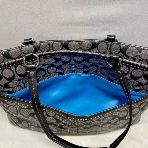 Coach Chelsea Heritage Tote F14475 Large Black Signature Stripe Baby Bag Purse - Picture 5 of 15